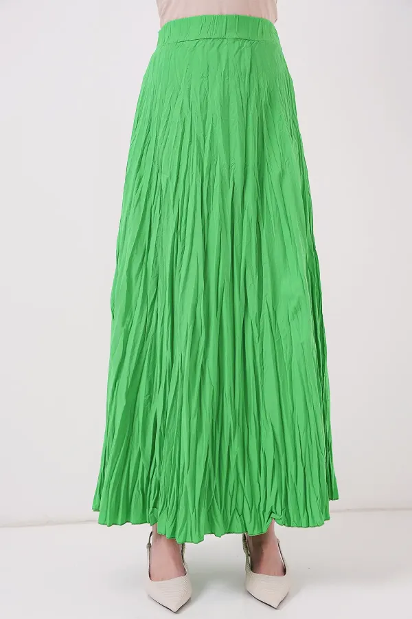 Jupe longue froissée pour femme 8042 - Verte