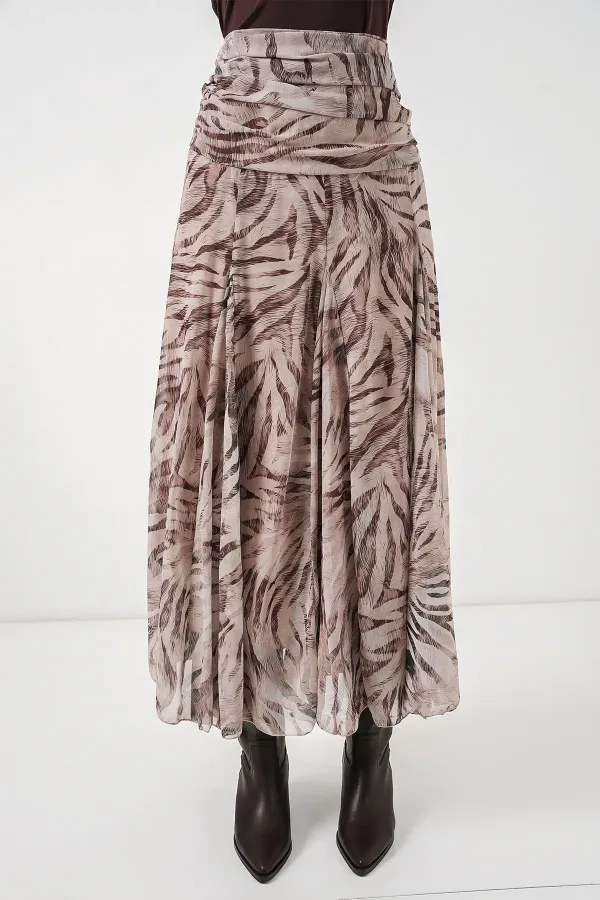 Women's Patterned Chiffon Skirt 8057 - Ecru