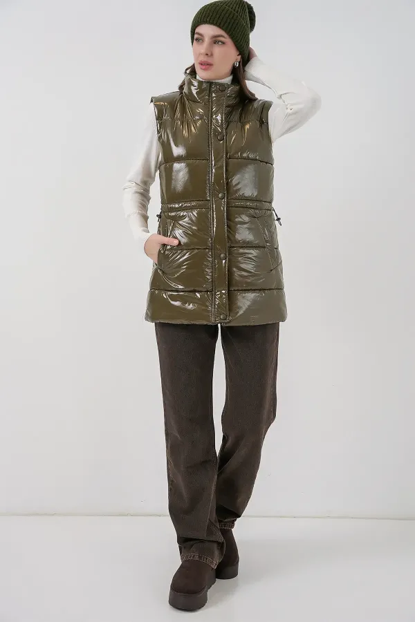 Kadın Parlak Şişme Yelek 5218 - Haki