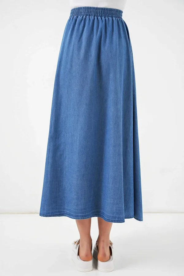 Kadın Denim Beli Lastikli Uzun Kot Etek HZL26W-BD180621