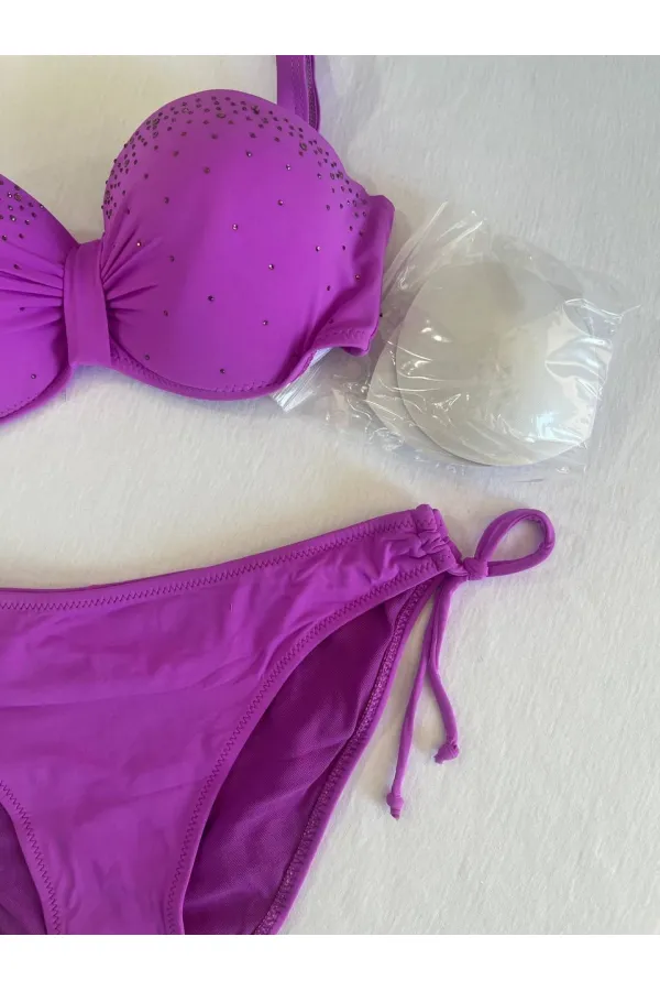 Women's Lilac Stone Embroidered 3-Piece Bikini Set HZL25S-LC3315