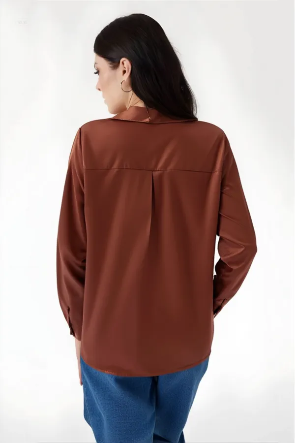 Kadın Bakır Hafif Dökümlü Saten Yüzeyli Gömlek Hzl22w-bd139641