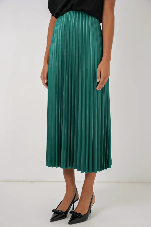 Jupe plissée aspect cuir 8009 - Verte