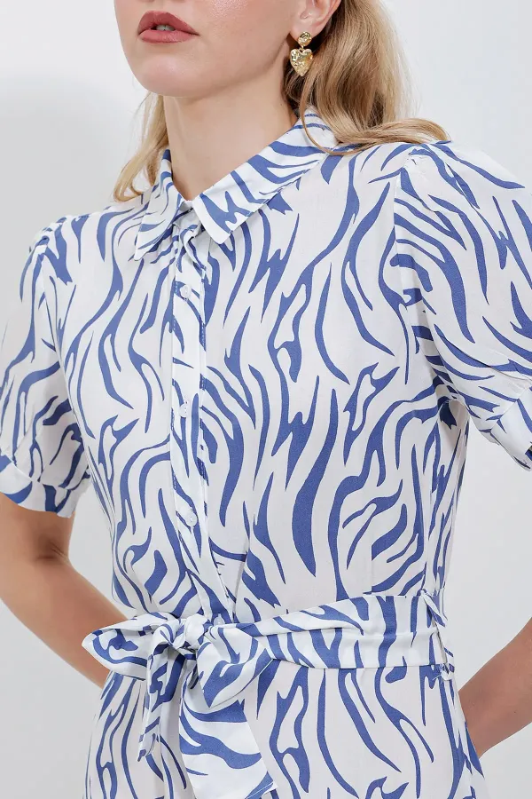 2213 Short-Sleeve Viscose Dress - Blue