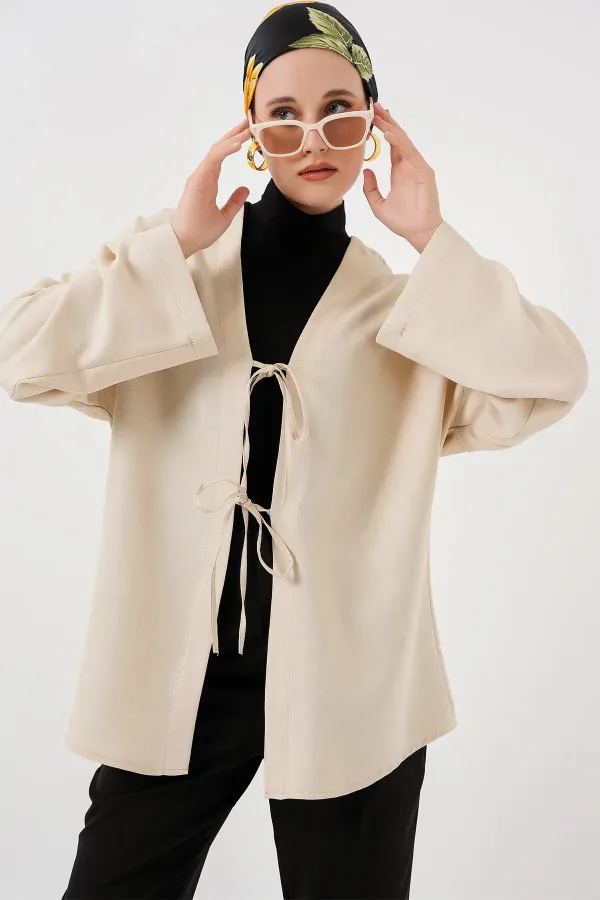 Keten Tesettür Kimono 5968 - Krem
