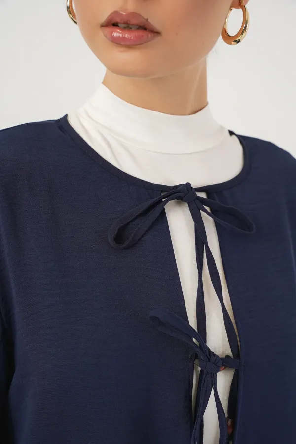 Ensemble deux pièces tunique et pantalon à lacets pour femme 6744 - Bleu marine