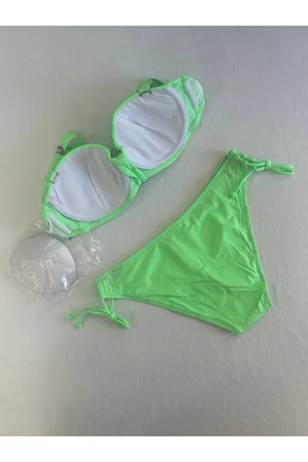 Kadın Yeşil Taş İşlemeli 3 Parça Bikini Takım HZL25S-LC3315