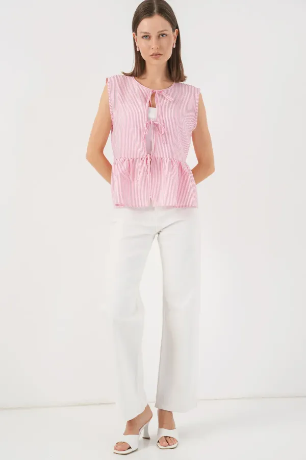 Women's Front Tie Blouse 961 - Pink