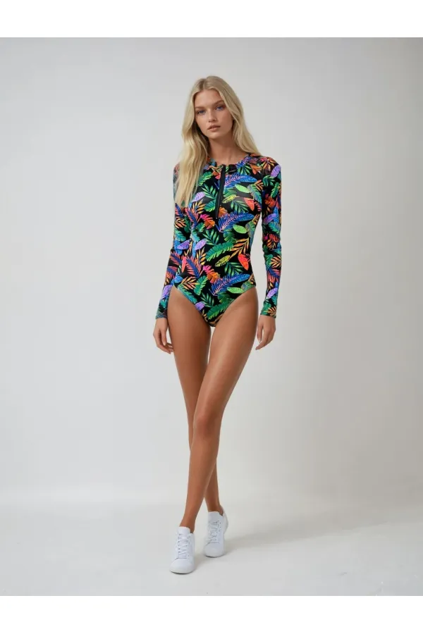 Maillot de bain femme en tulle noir multicolore HZL25S-LC67387