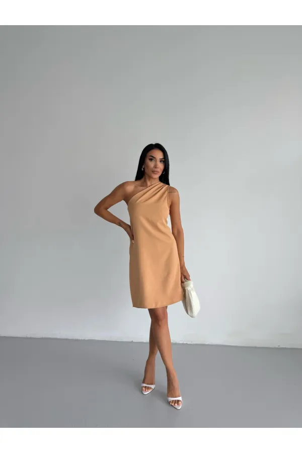Women's Mink One-Shoulder Mini Dress HZL25S-FRY121791