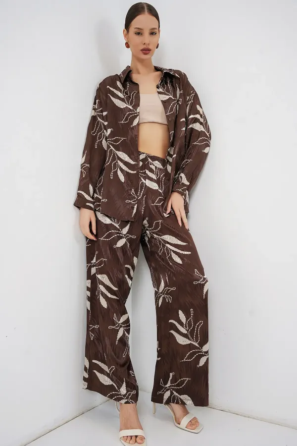 Ensemble deux pièces long jacquard pour femme 30089 - Marron