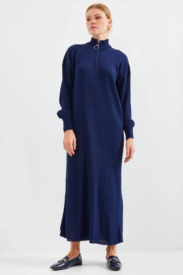 Robe longue en maille 15839 - Bleu marine foncé