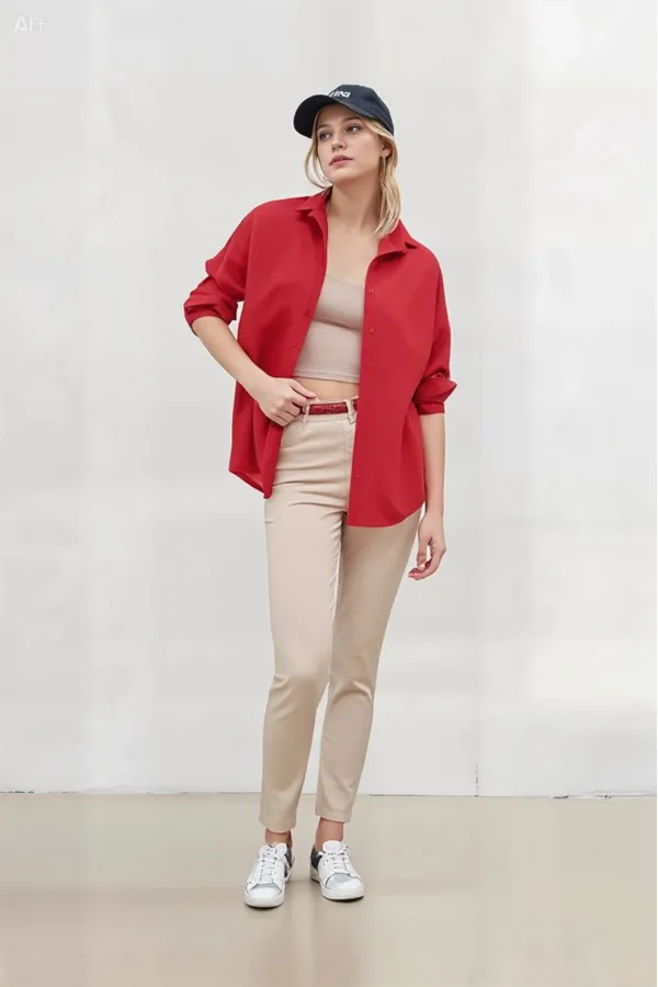 Chemise longue oversize basique à fleurs de grenade pour femme HZL22W-BD139001