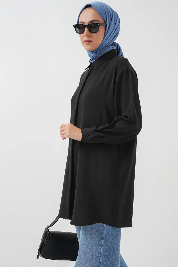 Women's Long Shirt Tunic 5945 - Black