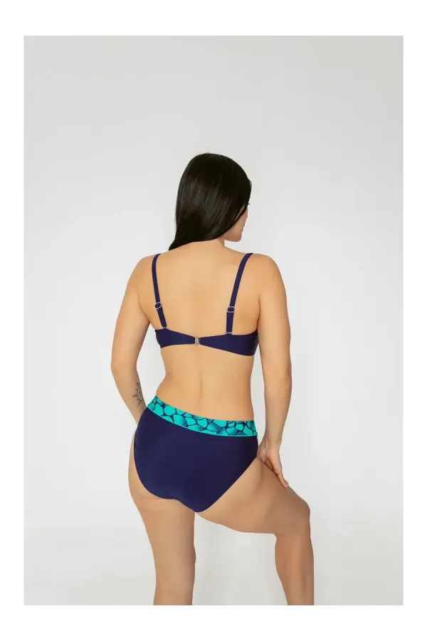 Women's Green Navy Blue Patterned Lined Bikini Set HZL25S-LC25143