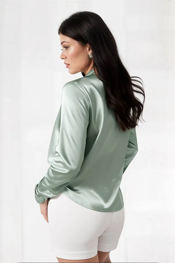 Kadın Çağla Yeşili Hafif Dökümlü Saten Yüzeyli Gömlek Hzl22w-bd139641