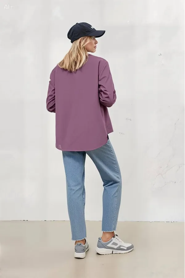 Kadın Koyu Lila Oversize Uzun Basic Gömlek HZL22W-BD139001