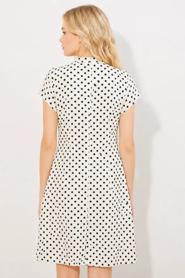 Women's Off-White Short Polka Dot Dress with Bow Detail HZL26S-BD126051 Women's Off-White Short Polka Dot Dress with Bow Detail HZL26S-BD126051