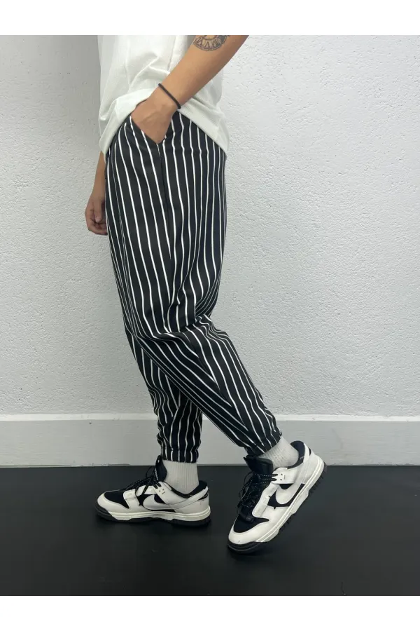 Pantalon de jogging ample à rayures noires et blanches pour homme, taille et jambe élastiques, HZL24S-MXC8989-189