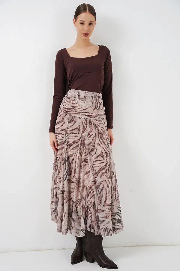 Women's Patterned Chiffon Skirt 8057 - Ecru