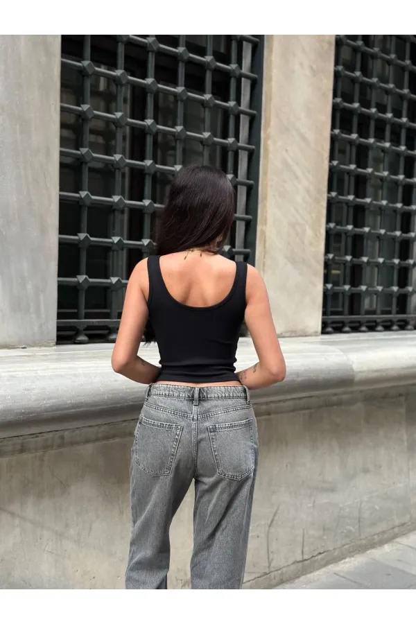 Kadın Siyah Önü Çıt Çıt Kapamalı Crop HZL25S-ZK11671