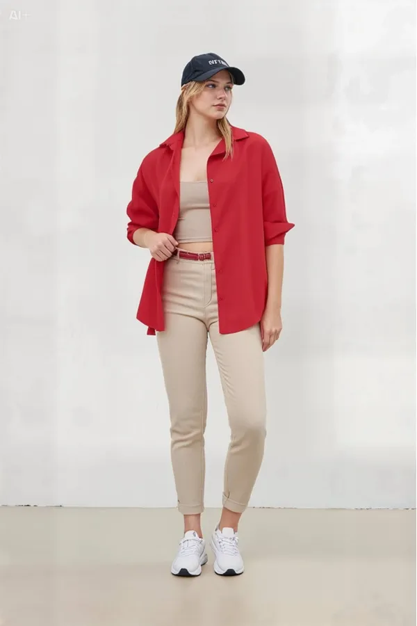 Chemise longue oversize basique à fleurs de grenade pour femme HZL22W-BD139001