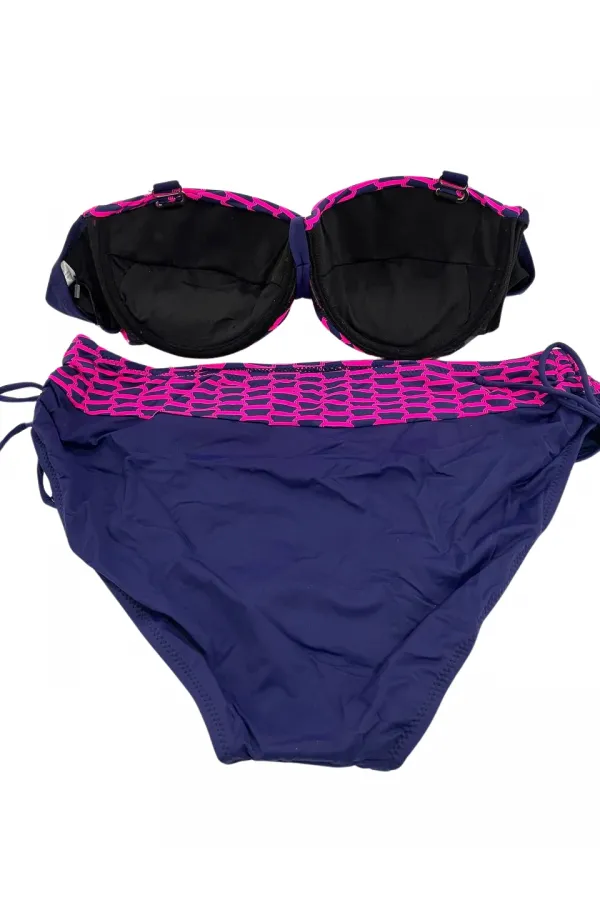 Kadın Fuşya Zincir Desenli Büyük Beden Astarlı Lacivert Bikini Takım HZL25S-LC3303