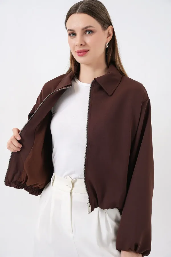 Women's Oversize Zip-Up Jacket 0735 - Brown