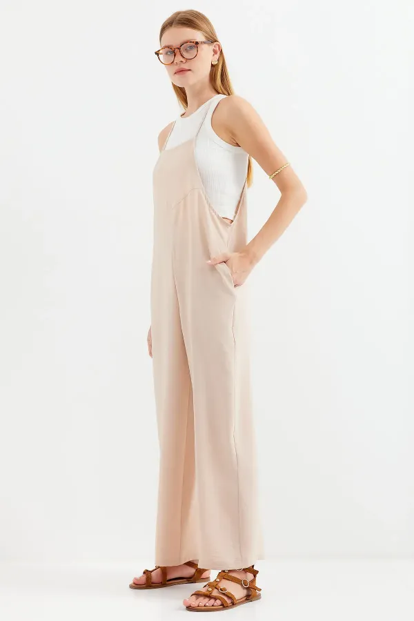 7019 Askılı Bahçivan Tulum - Krem