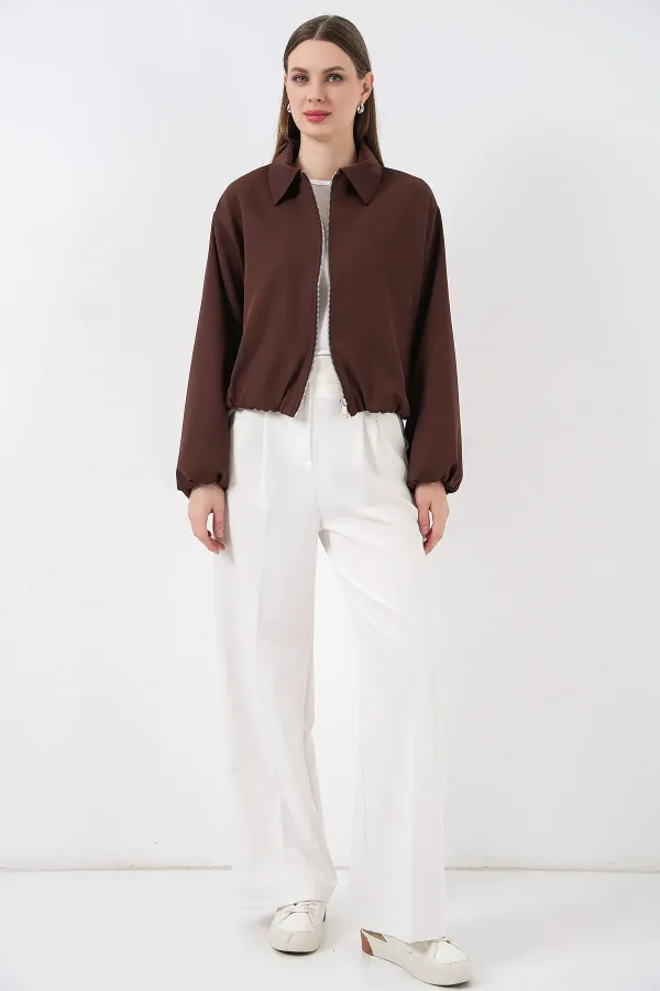 Women's Oversize Zip-Up Jacket 0735 - Brown