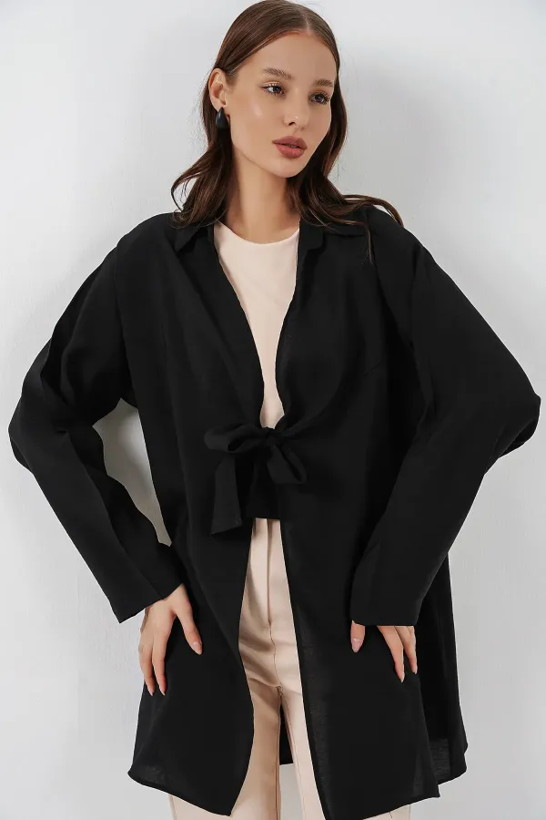Kadın Salaş Bağcıklı Kimono 5981 - Siyah