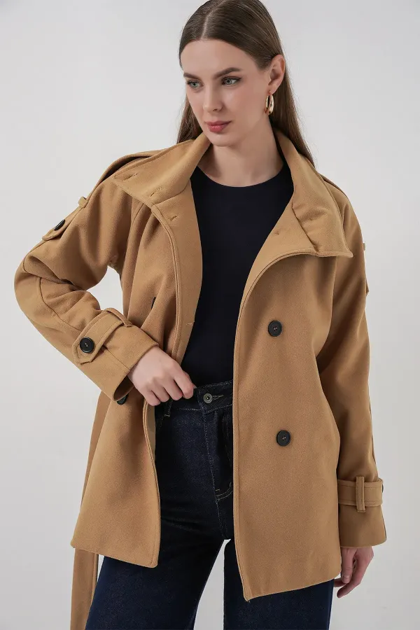 Women's Belted Cashmere Coat 9162 - Mustard