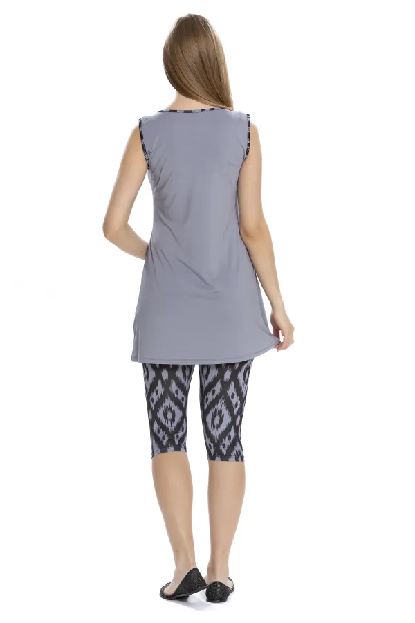 Maillot de bain semi-couvrant sans manches gris noir pour femme HZL25S-AR3151/13