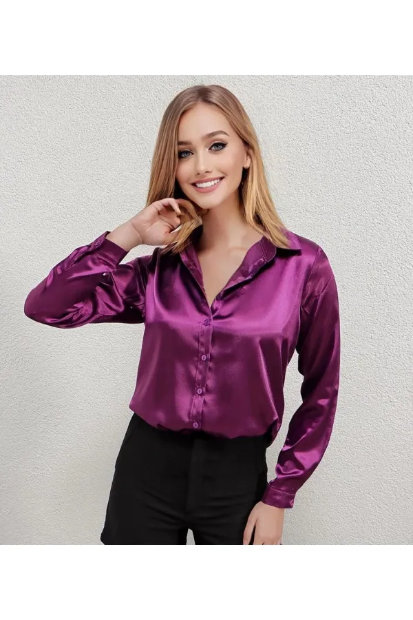 Chemise hijab satinée violette pour femme HZL25W-BD139641