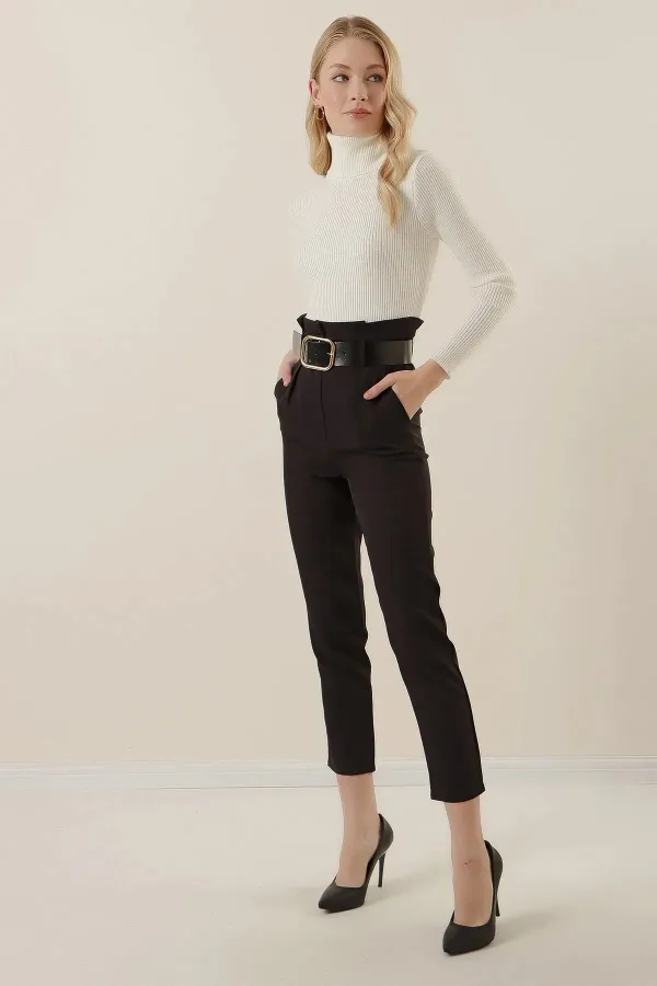 Women's High Waist Belted Fabric Trousers HZL22W-BD164641