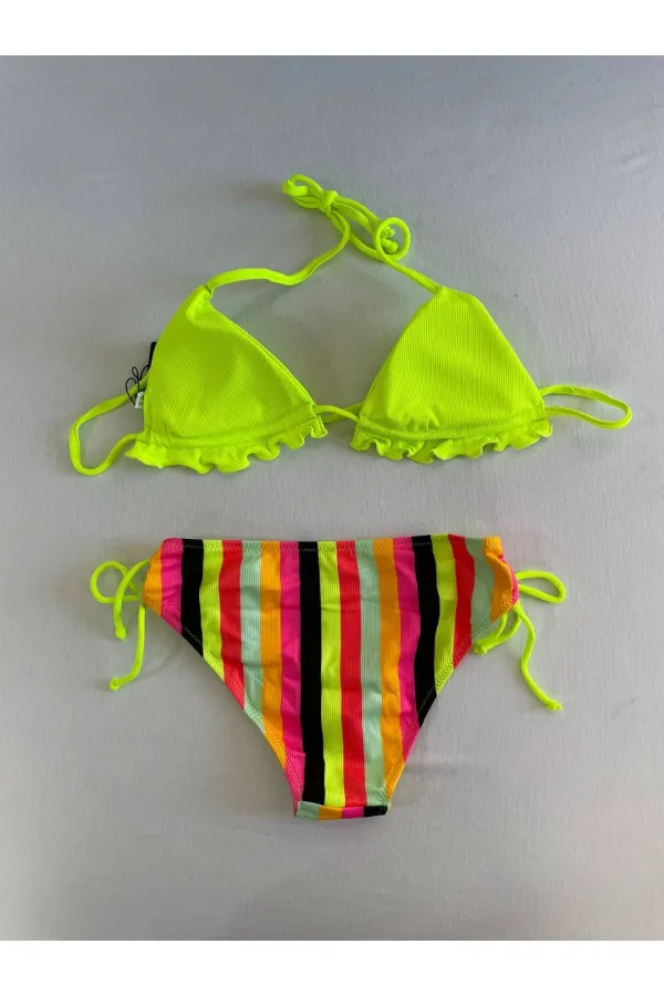 Women's Neon Yellow Patterned Halter Neck Bikini Set HZL25S-LC3350