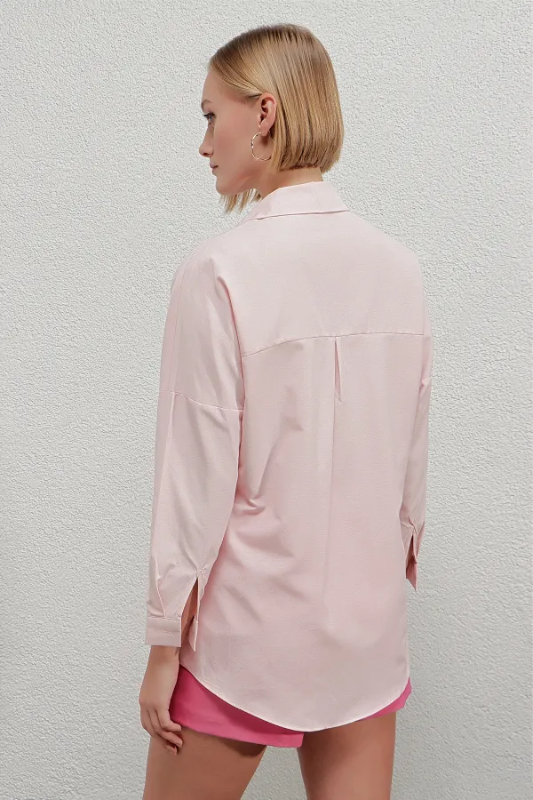 Women's Powder Oversize Long Basic Shirt HZL22W-BD139001