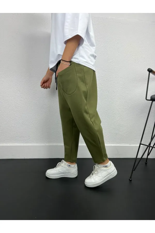 Men's Khaki Drawstring Straight Cut Pants with Pockets Sweatpants HZL24S-MXC8948-332 Men's Khaki Drawstring Straight Cut Pants with Pockets Sweatpants HZL24S-MXC8948-332