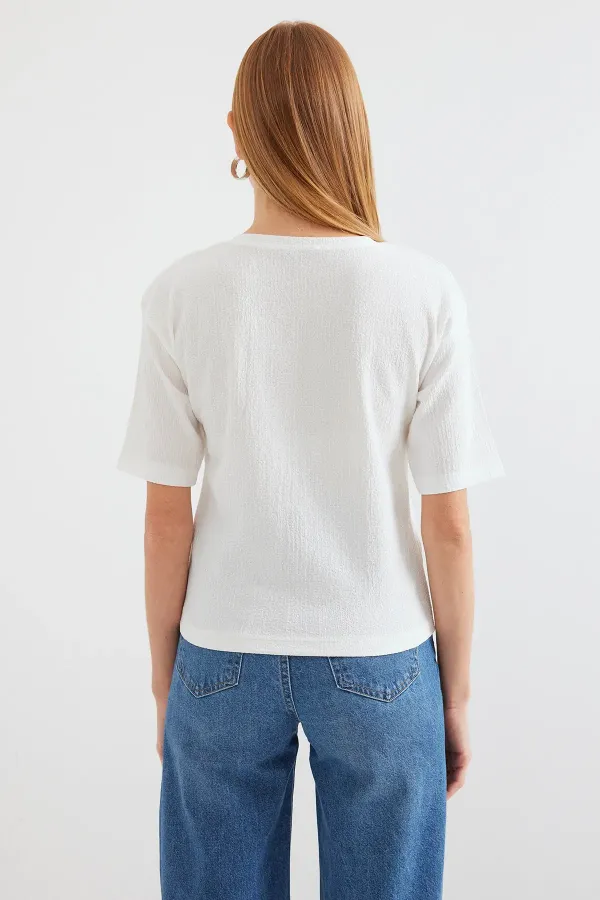 911 Printed Knitted Basic T-Shirt - Blue