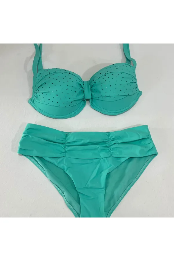 Women's Turquoise Stone Embroidered Lined Plus Size Bikini Set HZL25S-LC01