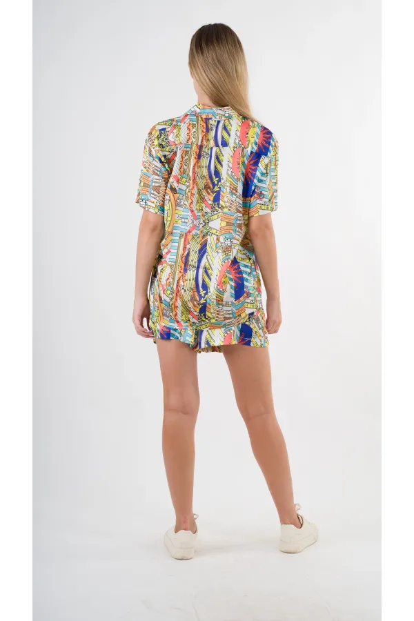 Ensemble haut et bas à motifs bleu marine pour femme HZL24S-YY226