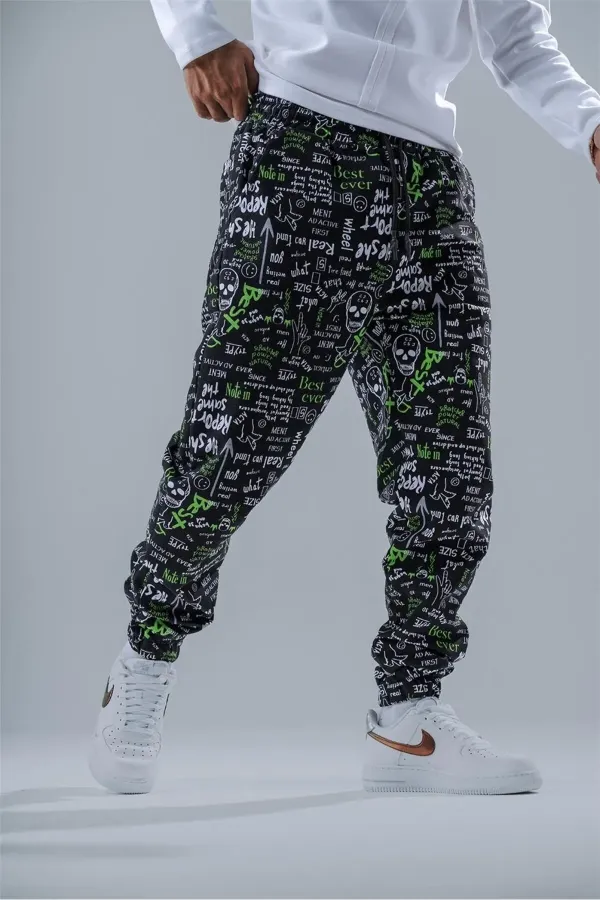 Pantalon de jogging ample pour homme, noir et vert, taille et jambes élastiques, HZL24S-MXC8989-6