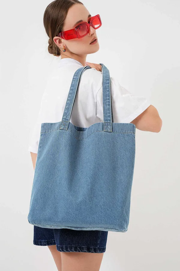 Kadın Mavi Kot Kumaş Cepsiz Omuz Çanta HZL25S-BD10231