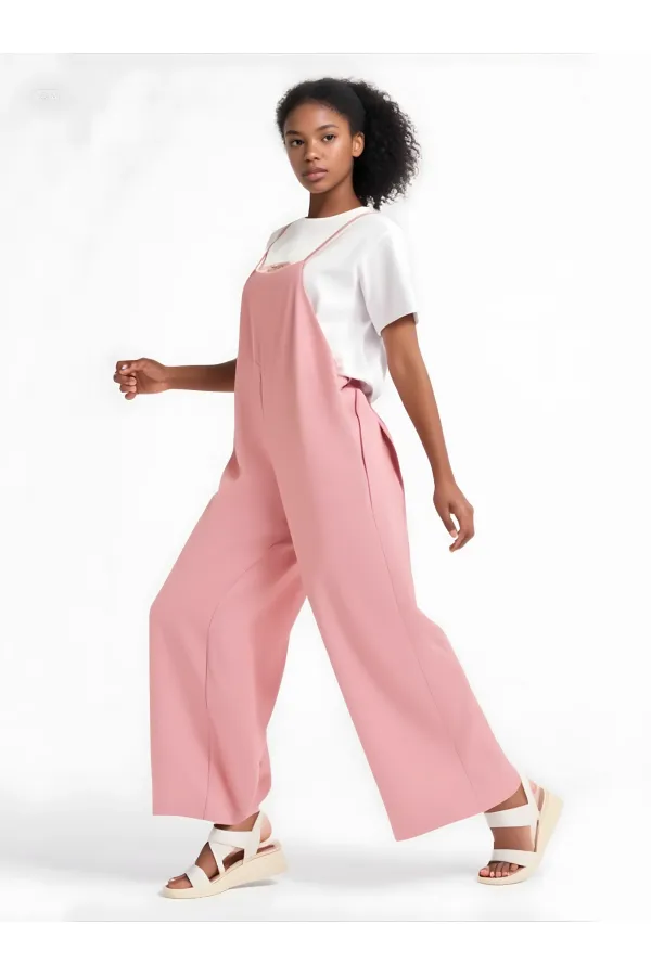 Women's Powder Adjustable Straps Pocket Wide Leg Gardener Overalls HZL22S-BD170191