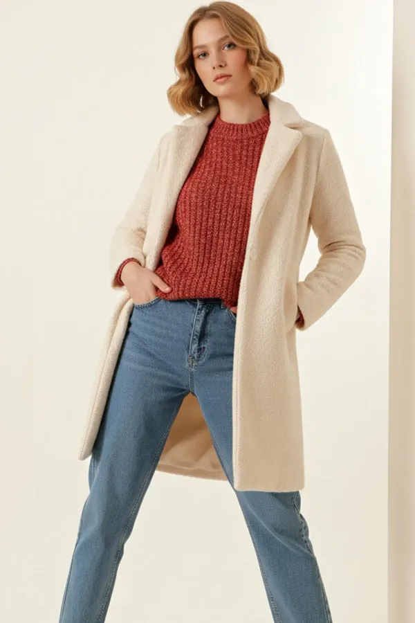 Manteau oversize en cachemire pour femme 9085 - Taille M, couleur crème