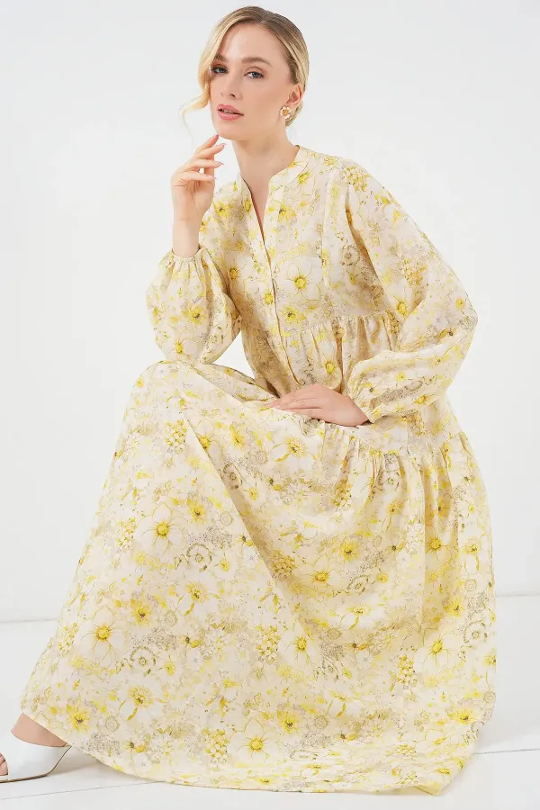 Robe hijab à motifs pour femme 2583 - Jaune