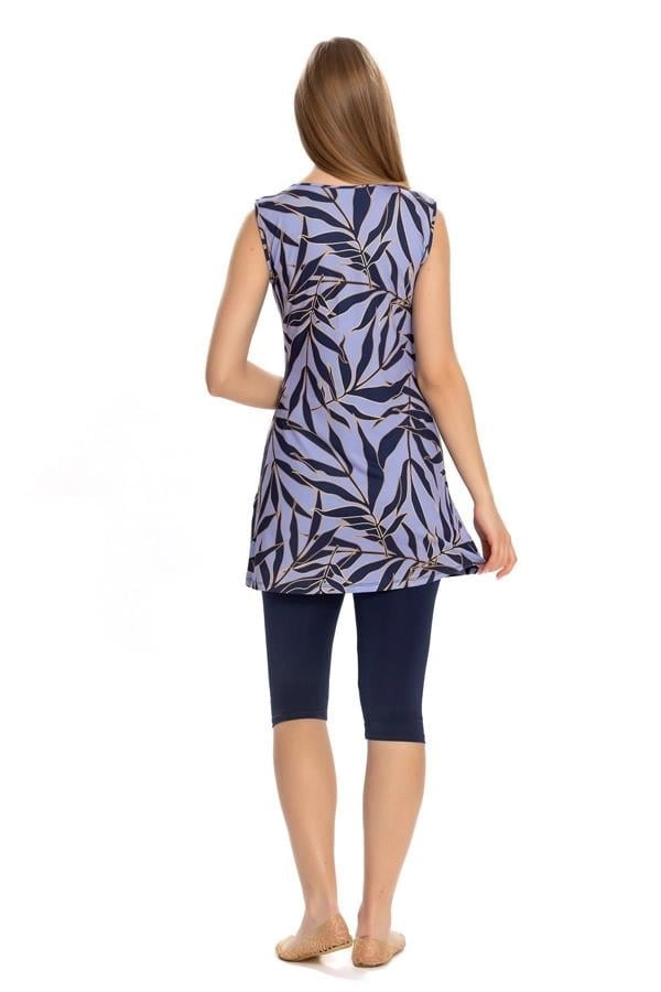 Maillot de bain semi-couvrant sans manches pour femme, couleur lilas bleu marine, HZL25S-AR151/501