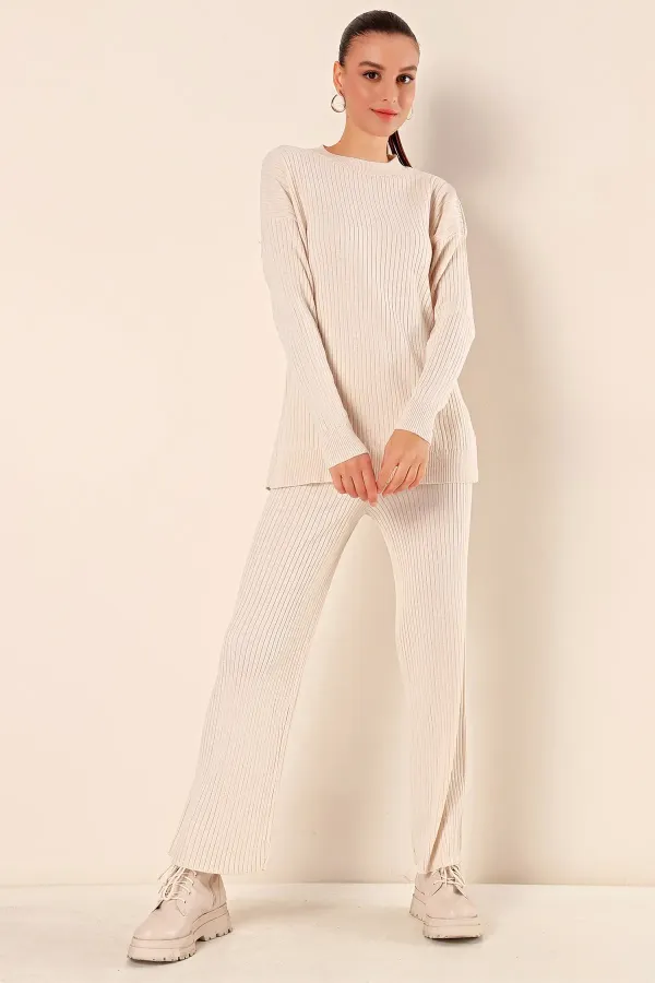 Ensemble deux pièces côtelé 15826 - Écru