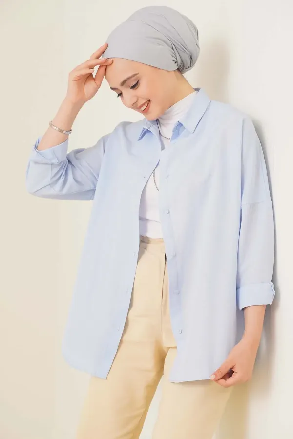 103901 Oversize Basic Hijab Shirt - Light Blue