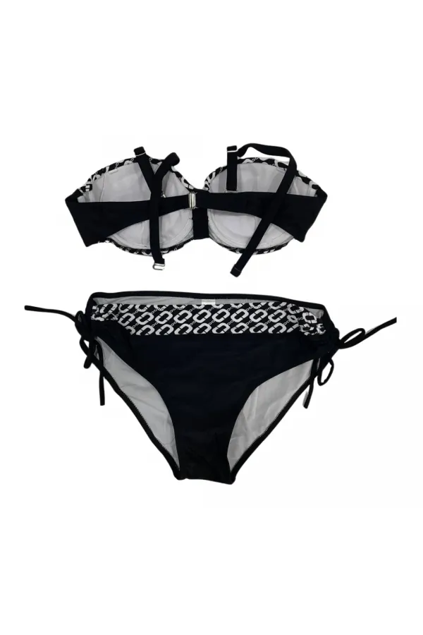 Kadın Siyah Zincir Desenli Astarlı Bikini Takım HZL24S-LC206